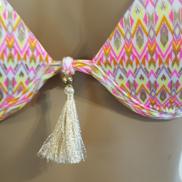 SHADE & SHORE Zigzag 36C Halter Swimsuit Bathing Swim Wear Multicolor Bikini Top - Picture 5 of 11